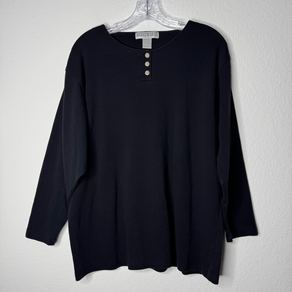 Dress‎ Barn Woman Black Long Sleeve Henley Button Neck Knit Top Size 14/16